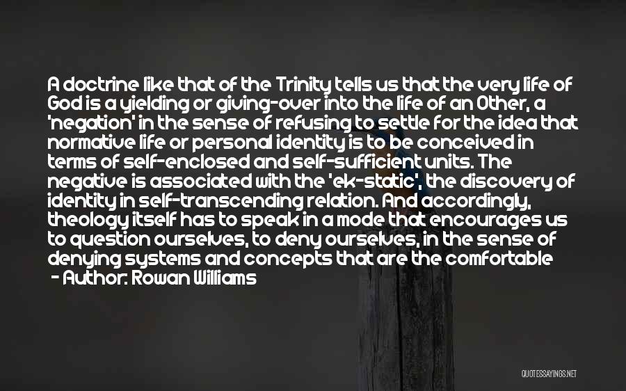 Rowan Williams Quotes: A Doctrine Like That Of The Trinity Tells Us That The Very Life Of God Is A Yielding Or Giving-over