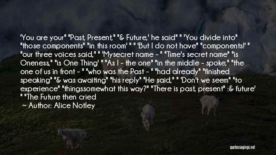 Alice Notley Quotes: 'you Are Your Past, Present, & Future,' He Said 'you Divide Into Those Components In This Room' 'but I Do