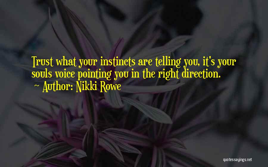 Nikki Rowe Quotes: Trust What Your Instincts Are Telling You, It's Your Souls Voice Pointing You In The Right Direction.