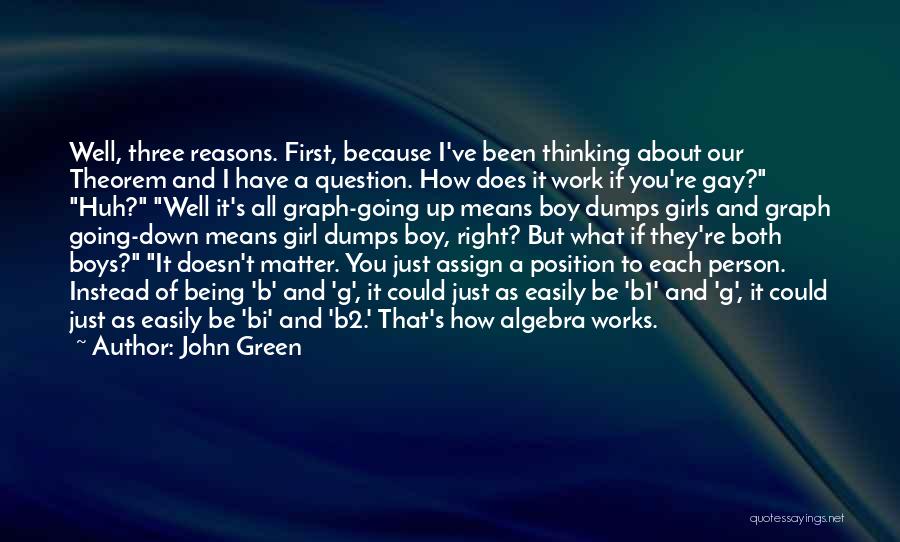 John Green Quotes: Well, Three Reasons. First, Because I've Been Thinking About Our Theorem And I Have A Question. How Does It Work