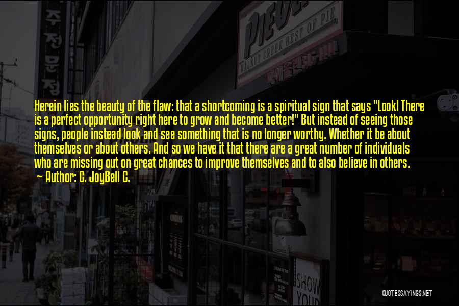 C. JoyBell C. Quotes: Herein Lies The Beauty Of The Flaw: That A Shortcoming Is A Spiritual Sign That Says Look! There Is A