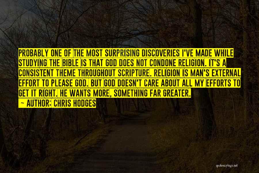 Chris Hodges Quotes: Probably One Of The Most Surprising Discoveries I've Made While Studying The Bible Is That God Does Not Condone Religion.