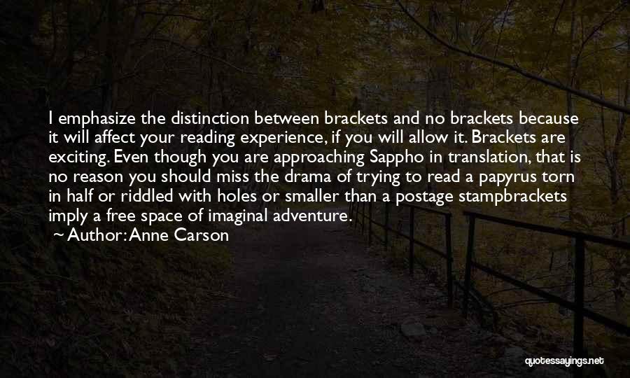 Anne Carson Quotes: I Emphasize The Distinction Between Brackets And No Brackets Because It Will Affect Your Reading Experience, If You Will Allow