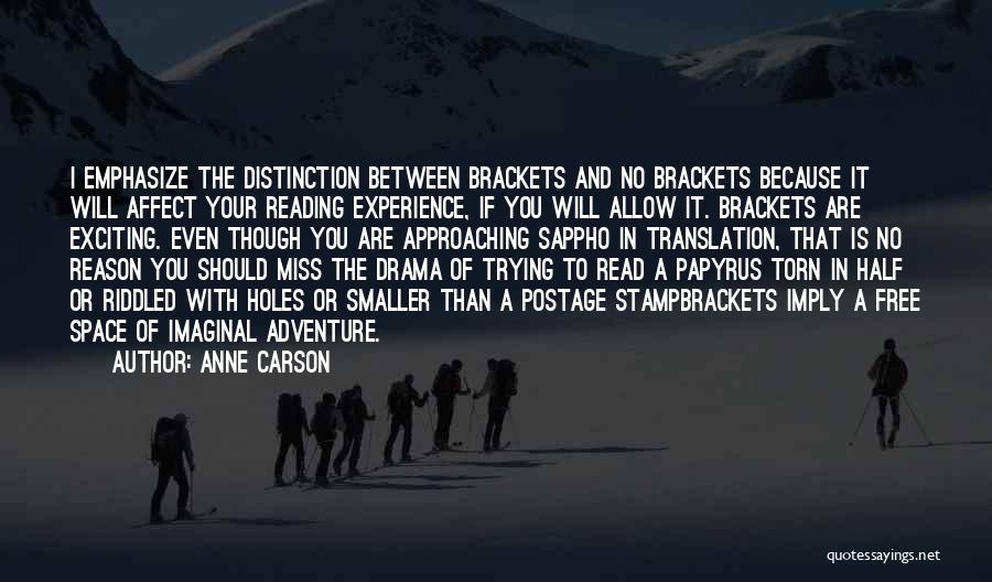 Anne Carson Quotes: I Emphasize The Distinction Between Brackets And No Brackets Because It Will Affect Your Reading Experience, If You Will Allow