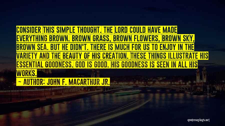 John F. MacArthur Jr. Quotes: Consider This Simple Thought. The Lord Could Have Made Everything Brown. Brown Grass, Brown Flowers, Brown Sky, Brown Sea. But