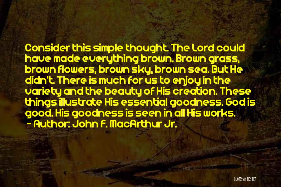 John F. MacArthur Jr. Quotes: Consider This Simple Thought. The Lord Could Have Made Everything Brown. Brown Grass, Brown Flowers, Brown Sky, Brown Sea. But