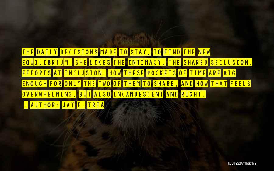 Jay E. Tria Quotes: The Daily Decisions Made To Stay, To Find The New Equilibrium. She Likes The Intimacy, The Shared Seclusion, Efforts At