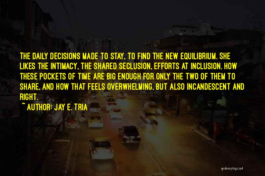 Jay E. Tria Quotes: The Daily Decisions Made To Stay, To Find The New Equilibrium. She Likes The Intimacy, The Shared Seclusion, Efforts At