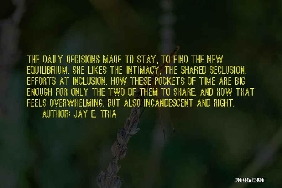 Jay E. Tria Quotes: The Daily Decisions Made To Stay, To Find The New Equilibrium. She Likes The Intimacy, The Shared Seclusion, Efforts At