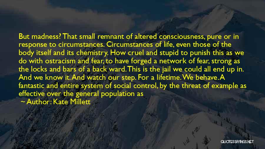 Kate Millett Quotes: But Madness? That Small Remnant Of Altered Consciousness, Pure Or In Response To Circumstances. Circumstances Of Life, Even Those Of