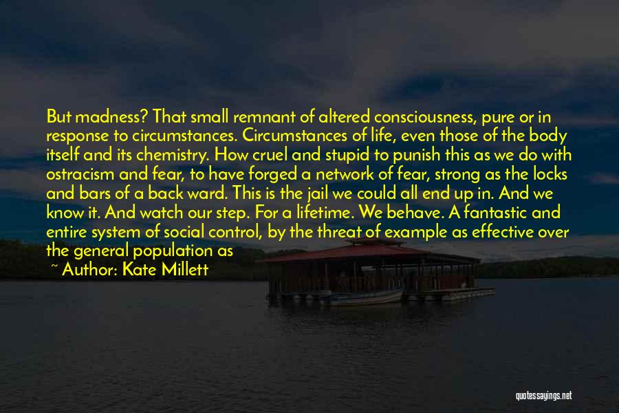 Kate Millett Quotes: But Madness? That Small Remnant Of Altered Consciousness, Pure Or In Response To Circumstances. Circumstances Of Life, Even Those Of