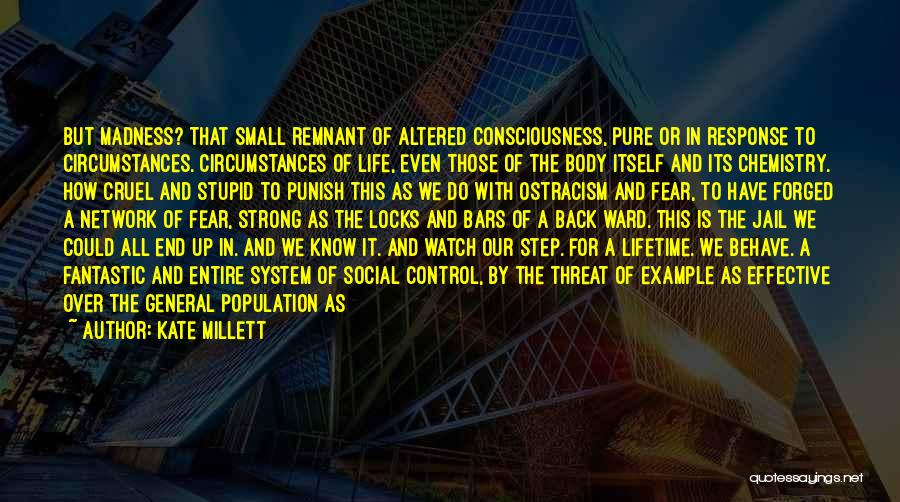 Kate Millett Quotes: But Madness? That Small Remnant Of Altered Consciousness, Pure Or In Response To Circumstances. Circumstances Of Life, Even Those Of