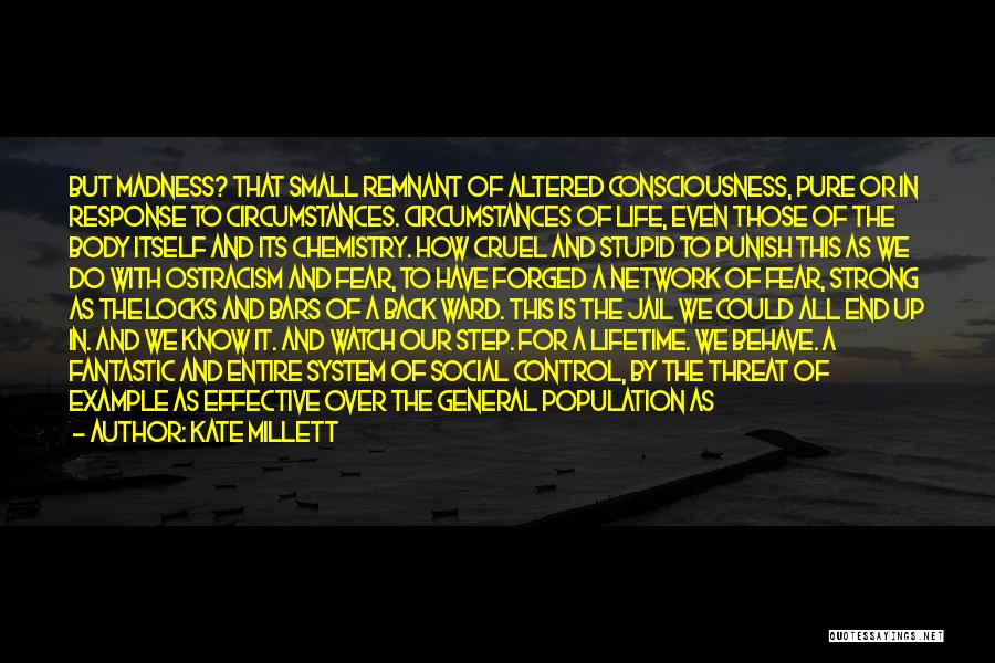 Kate Millett Quotes: But Madness? That Small Remnant Of Altered Consciousness, Pure Or In Response To Circumstances. Circumstances Of Life, Even Those Of