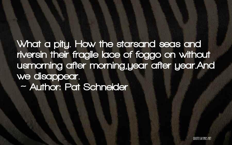 Pat Schneider Quotes: What A Pity. How The Starsand Seas And Riversin Their Fragile Lace Of Foggo On Without Usmorning After Morning,year After