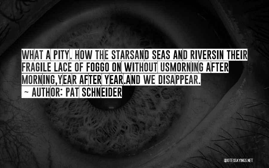 Pat Schneider Quotes: What A Pity. How The Starsand Seas And Riversin Their Fragile Lace Of Foggo On Without Usmorning After Morning,year After