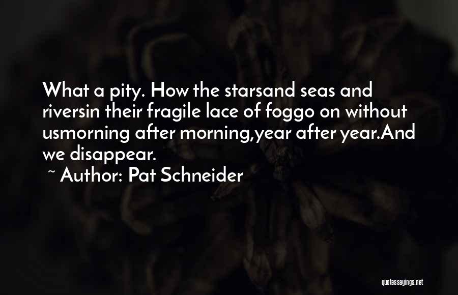 Pat Schneider Quotes: What A Pity. How The Starsand Seas And Riversin Their Fragile Lace Of Foggo On Without Usmorning After Morning,year After