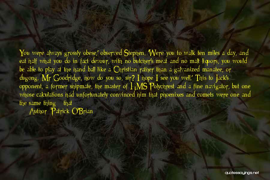 Patrick O'Brian Quotes: You Were Always Grossly Obese,' Observed Stephen. 'were You To Walk Ten Miles A Day, And Eat Half What You