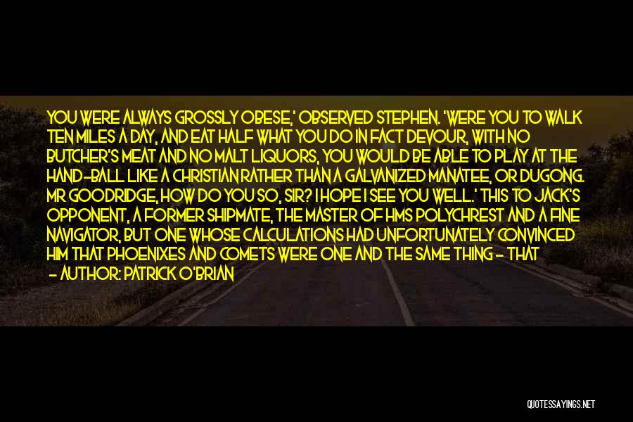 Patrick O'Brian Quotes: You Were Always Grossly Obese,' Observed Stephen. 'were You To Walk Ten Miles A Day, And Eat Half What You