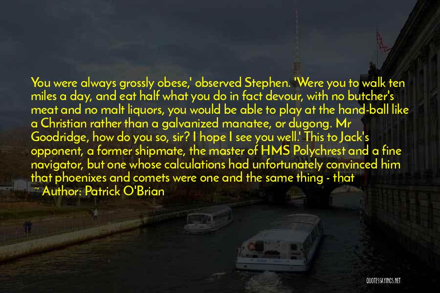 Patrick O'Brian Quotes: You Were Always Grossly Obese,' Observed Stephen. 'were You To Walk Ten Miles A Day, And Eat Half What You