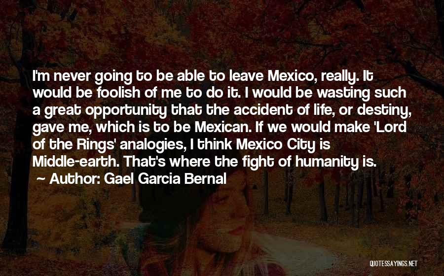 Gael Garcia Bernal Quotes: I'm Never Going To Be Able To Leave Mexico, Really. It Would Be Foolish Of Me To Do It. I