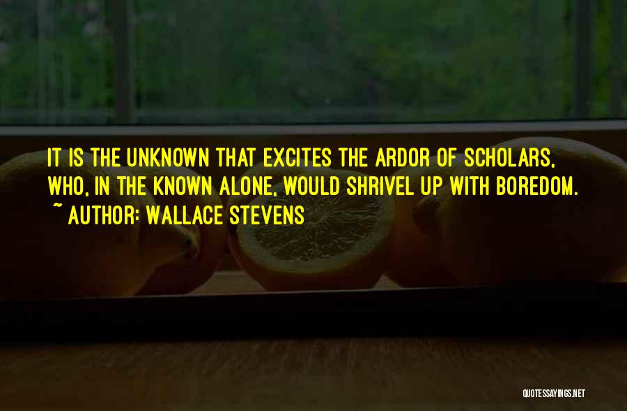 Wallace Stevens Quotes: It Is The Unknown That Excites The Ardor Of Scholars, Who, In The Known Alone, Would Shrivel Up With Boredom.