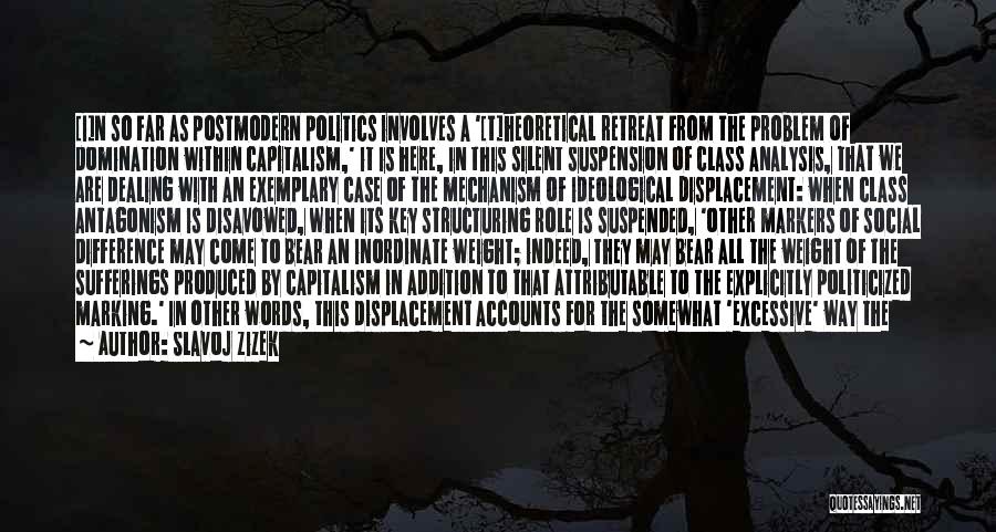 Slavoj Zizek Quotes: [i]n So Far As Postmodern Politics Involves A '[t]heoretical Retreat From The Problem Of Domination Within Capitalism,' It Is Here,