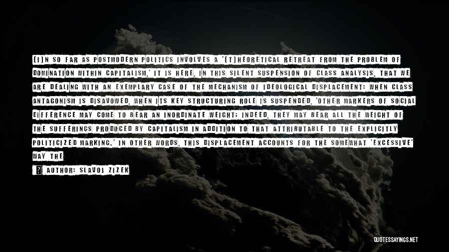 Slavoj Zizek Quotes: [i]n So Far As Postmodern Politics Involves A '[t]heoretical Retreat From The Problem Of Domination Within Capitalism,' It Is Here,