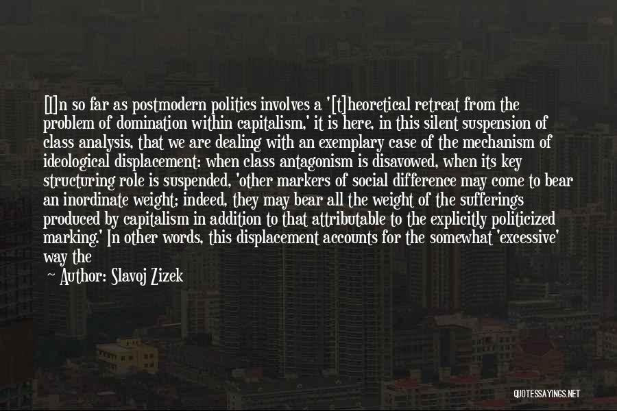 Slavoj Zizek Quotes: [i]n So Far As Postmodern Politics Involves A '[t]heoretical Retreat From The Problem Of Domination Within Capitalism,' It Is Here,