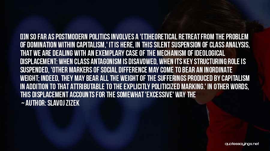 Slavoj Zizek Quotes: [i]n So Far As Postmodern Politics Involves A '[t]heoretical Retreat From The Problem Of Domination Within Capitalism,' It Is Here,