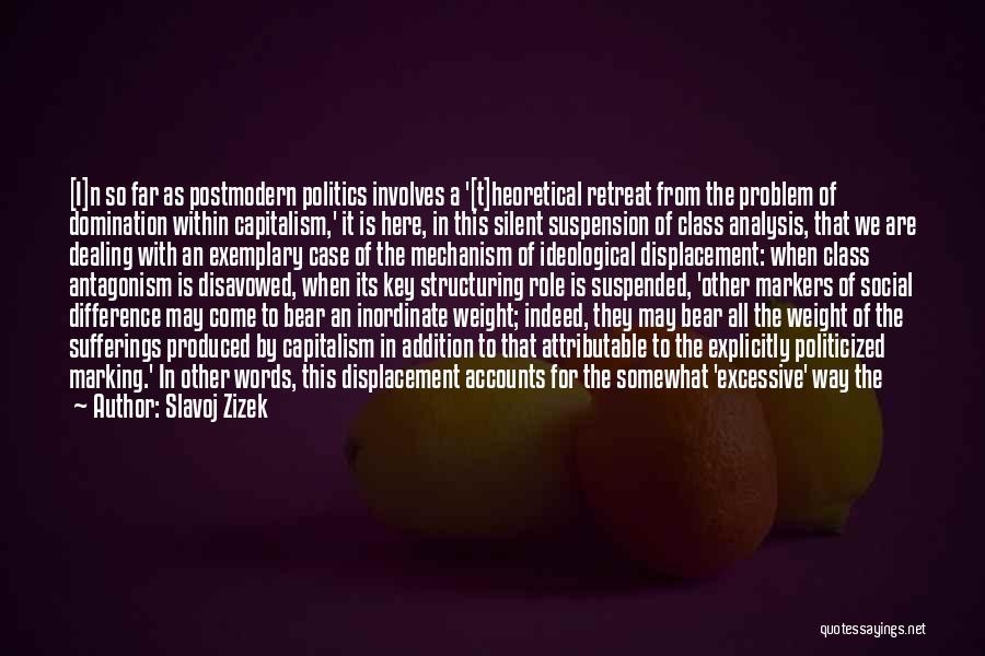 Slavoj Zizek Quotes: [i]n So Far As Postmodern Politics Involves A '[t]heoretical Retreat From The Problem Of Domination Within Capitalism,' It Is Here,