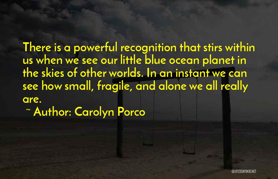 Carolyn Porco Quotes: There Is A Powerful Recognition That Stirs Within Us When We See Our Little Blue Ocean Planet In The Skies