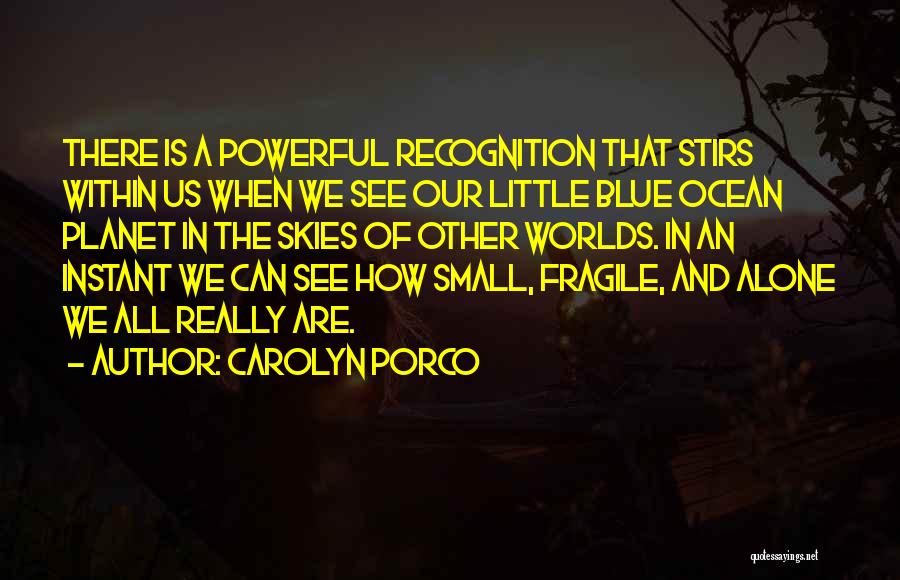 Carolyn Porco Quotes: There Is A Powerful Recognition That Stirs Within Us When We See Our Little Blue Ocean Planet In The Skies