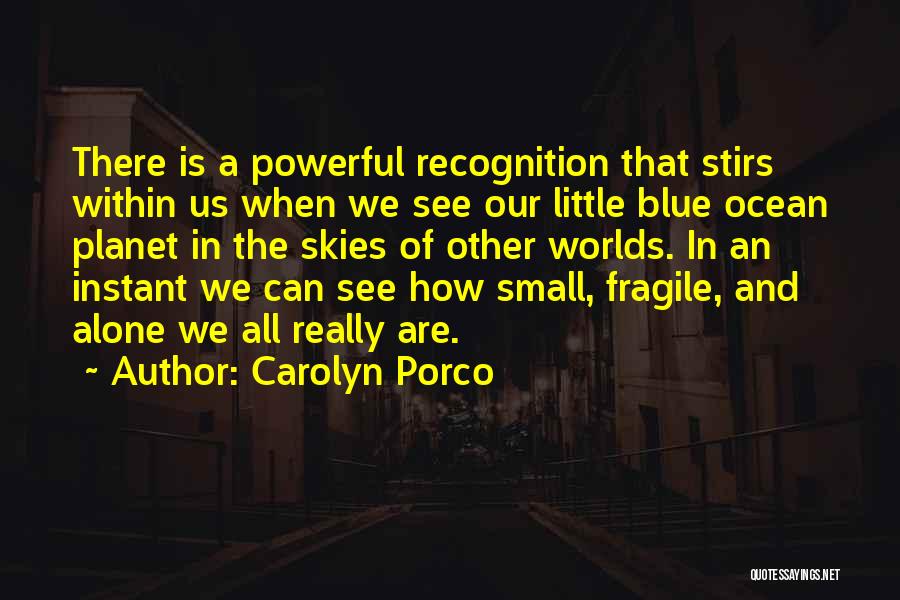 Carolyn Porco Quotes: There Is A Powerful Recognition That Stirs Within Us When We See Our Little Blue Ocean Planet In The Skies