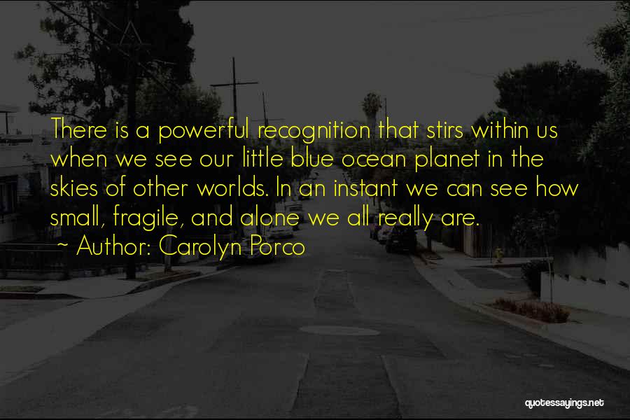 Carolyn Porco Quotes: There Is A Powerful Recognition That Stirs Within Us When We See Our Little Blue Ocean Planet In The Skies