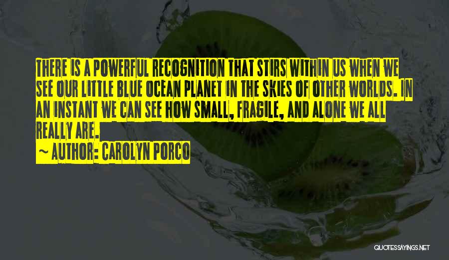 Carolyn Porco Quotes: There Is A Powerful Recognition That Stirs Within Us When We See Our Little Blue Ocean Planet In The Skies