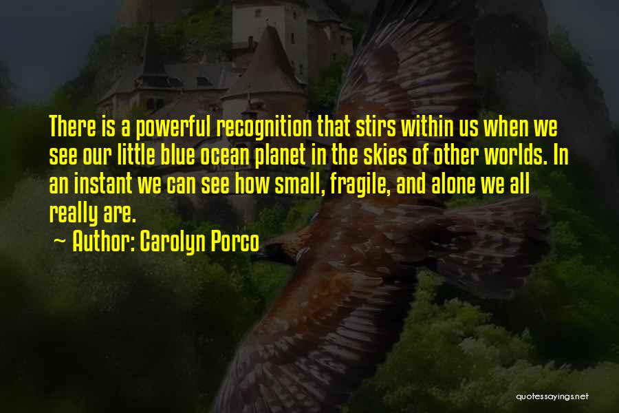 Carolyn Porco Quotes: There Is A Powerful Recognition That Stirs Within Us When We See Our Little Blue Ocean Planet In The Skies