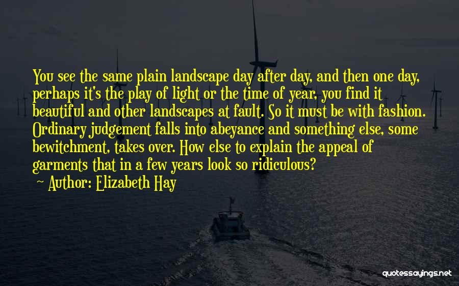 Elizabeth Hay Quotes: You See The Same Plain Landscape Day After Day, And Then One Day, Perhaps It's The Play Of Light Or