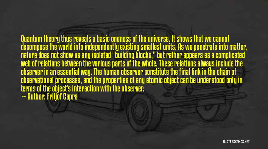 Fritjof Capra Quotes: Quantum Theory Thus Reveals A Basic Oneness Of The Universe. It Shows That We Cannot Decompose The World Into Independently