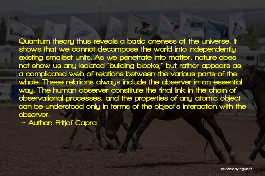 Fritjof Capra Quotes: Quantum Theory Thus Reveals A Basic Oneness Of The Universe. It Shows That We Cannot Decompose The World Into Independently