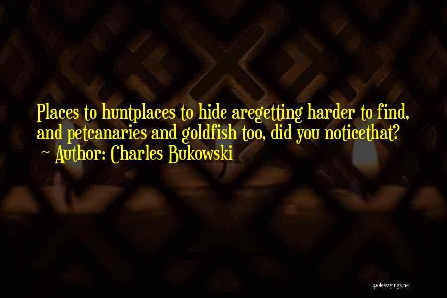 Charles Bukowski Quotes: Places To Huntplaces To Hide Aregetting Harder To Find, And Petcanaries And Goldfish Too, Did You Noticethat?