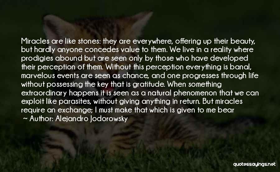 Alejandro Jodorowsky Quotes: Miracles Are Like Stones: They Are Everywhere, Offering Up Their Beauty, But Hardly Anyone Concedes Value To Them. We Live