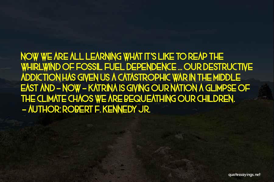 Robert F. Kennedy Jr. Quotes: Now We Are All Learning What It's Like To Reap The Whirlwind Of Fossil Fuel Dependence ... Our Destructive Addiction