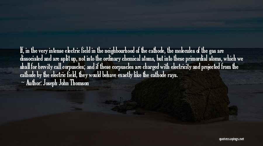 Joseph John Thomson Quotes: If, In The Very Intense Electric Field In The Neighbourhood Of The Cathode, The Molecules Of The Gas Are Dissociated