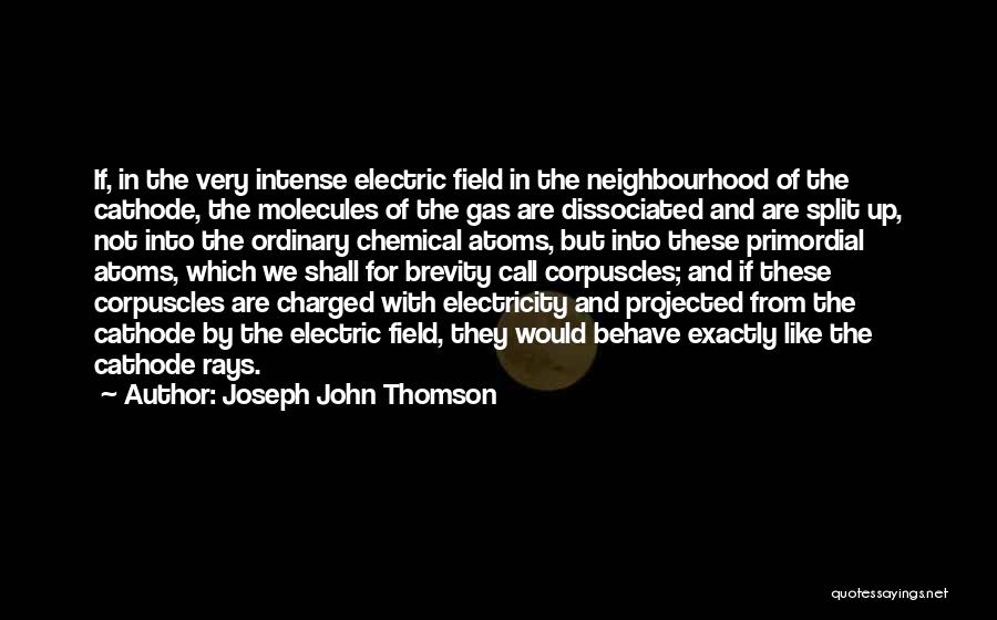 Joseph John Thomson Quotes: If, In The Very Intense Electric Field In The Neighbourhood Of The Cathode, The Molecules Of The Gas Are Dissociated