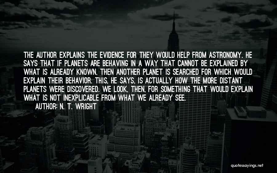 N. T. Wright Quotes: The Author Explains The Evidence For They Would Help From Astronomy. He Says That If Planets Are Behaving In A