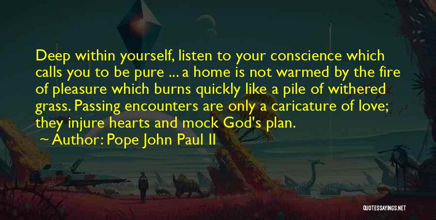 Pope John Paul II Quotes: Deep Within Yourself, Listen To Your Conscience Which Calls You To Be Pure ... A Home Is Not Warmed By