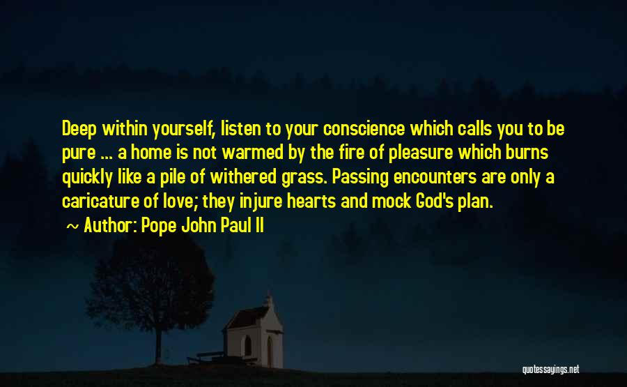 Pope John Paul II Quotes: Deep Within Yourself, Listen To Your Conscience Which Calls You To Be Pure ... A Home Is Not Warmed By