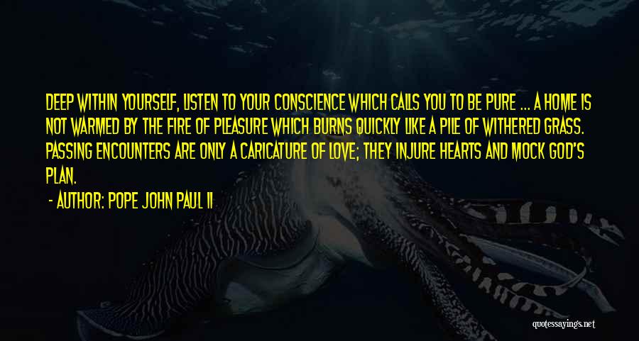 Pope John Paul II Quotes: Deep Within Yourself, Listen To Your Conscience Which Calls You To Be Pure ... A Home Is Not Warmed By