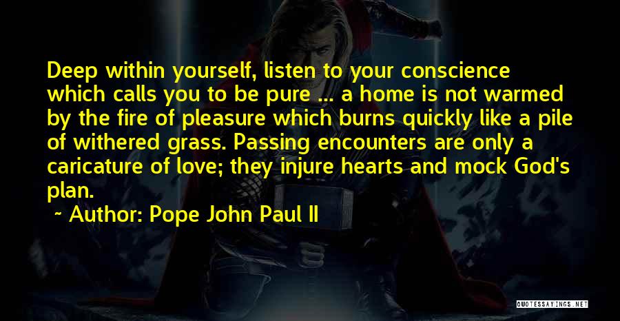 Pope John Paul II Quotes: Deep Within Yourself, Listen To Your Conscience Which Calls You To Be Pure ... A Home Is Not Warmed By