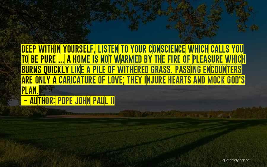Pope John Paul II Quotes: Deep Within Yourself, Listen To Your Conscience Which Calls You To Be Pure ... A Home Is Not Warmed By